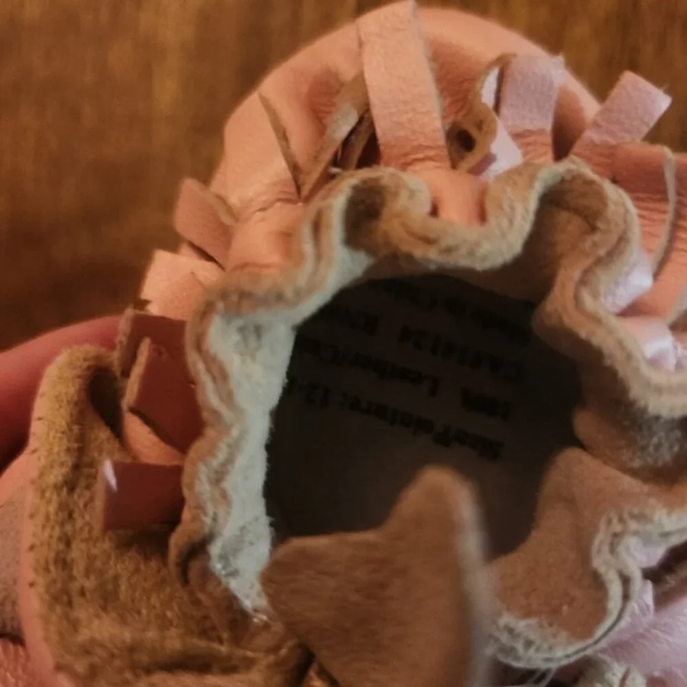 Tickle Toes Genuine Leather Baby Moccasins Pink Fringe 12 18 Months‎ New Gift